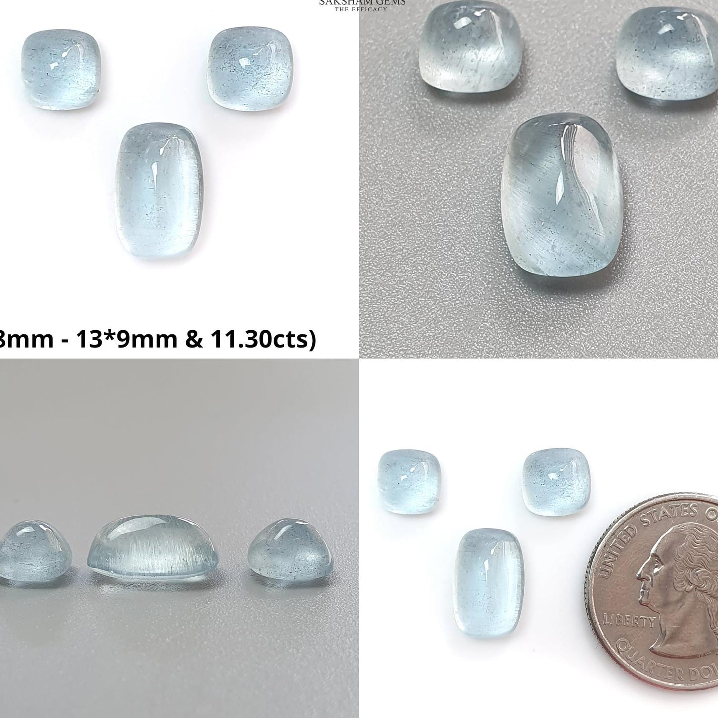 Blue Aquamarine Gemstone Cabochon & Carving: Natural Untreated Aquamarine Oval Pear, Cushion Shape Cabochon 2pcs, 3pcs Set March Birthstone