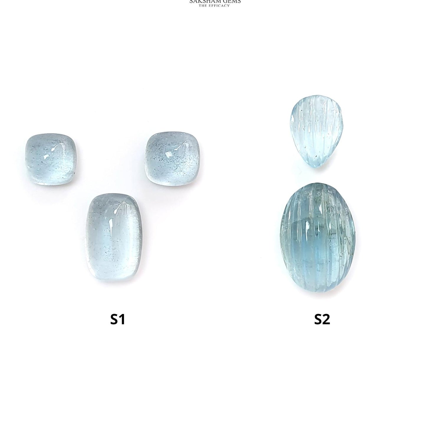 Blue Aquamarine Gemstone Cabochon & Carving: Natural Untreated Aquamarine Oval Pear, Cushion Shape Cabochon 2pcs, 3pcs Set March Birthstone