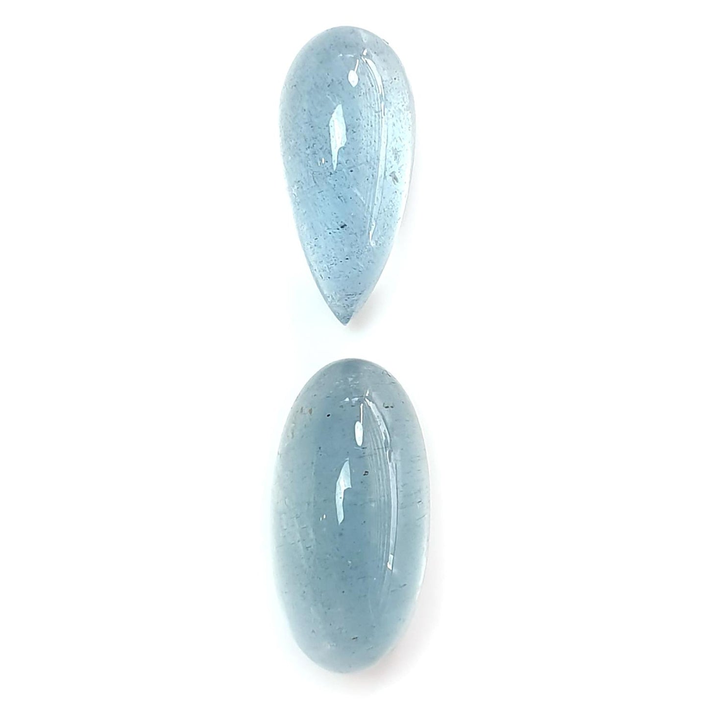 Blue Aquamarine Gemstone Cabochon: 26.10cts Natural Untreated Aquamarine Oval Pear Shape Cabochon 20*9mm - 21*11mm 2pcs Set For Jewelry