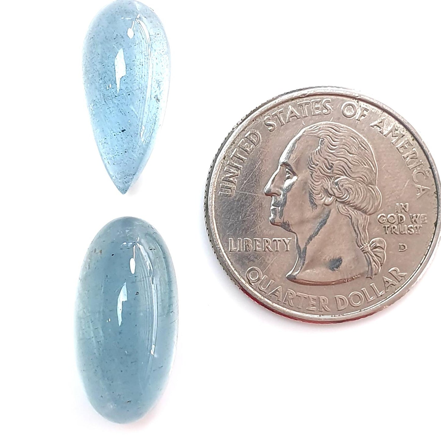 Blue Aquamarine Gemstone Cabochon: 26.10cts Natural Untreated Aquamarine Oval Pear Shape Cabochon 20*9mm - 21*11mm 2pcs Set For Jewelry