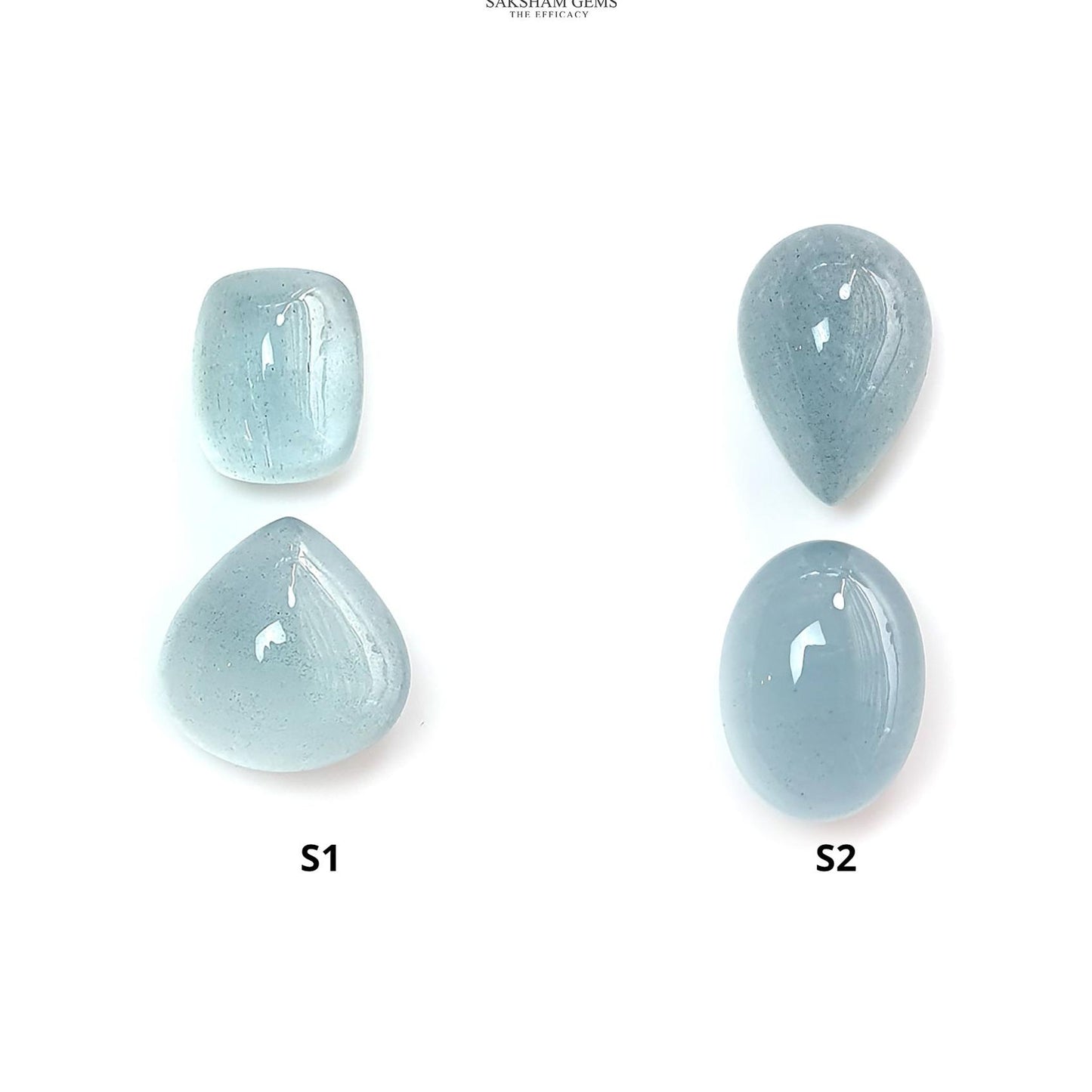 Blue Aquamarine Gemstone Cabochon: Natural Untreated Aquamarine Oval Pear, Cushion Shape Cabochon 2pcs Set For Jewelry March Birthstone
