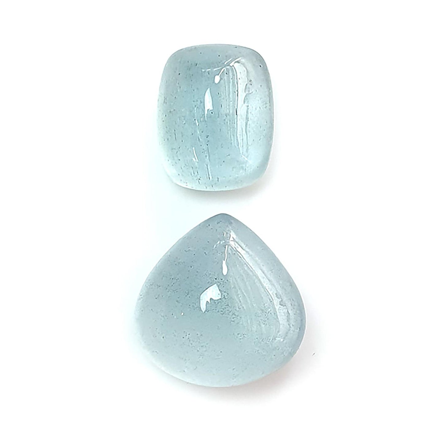 Blue Aquamarine Gemstone Cabochon: Natural Untreated Aquamarine Oval Pear, Cushion Shape Cabochon 2pcs Set For Jewelry March Birthstone