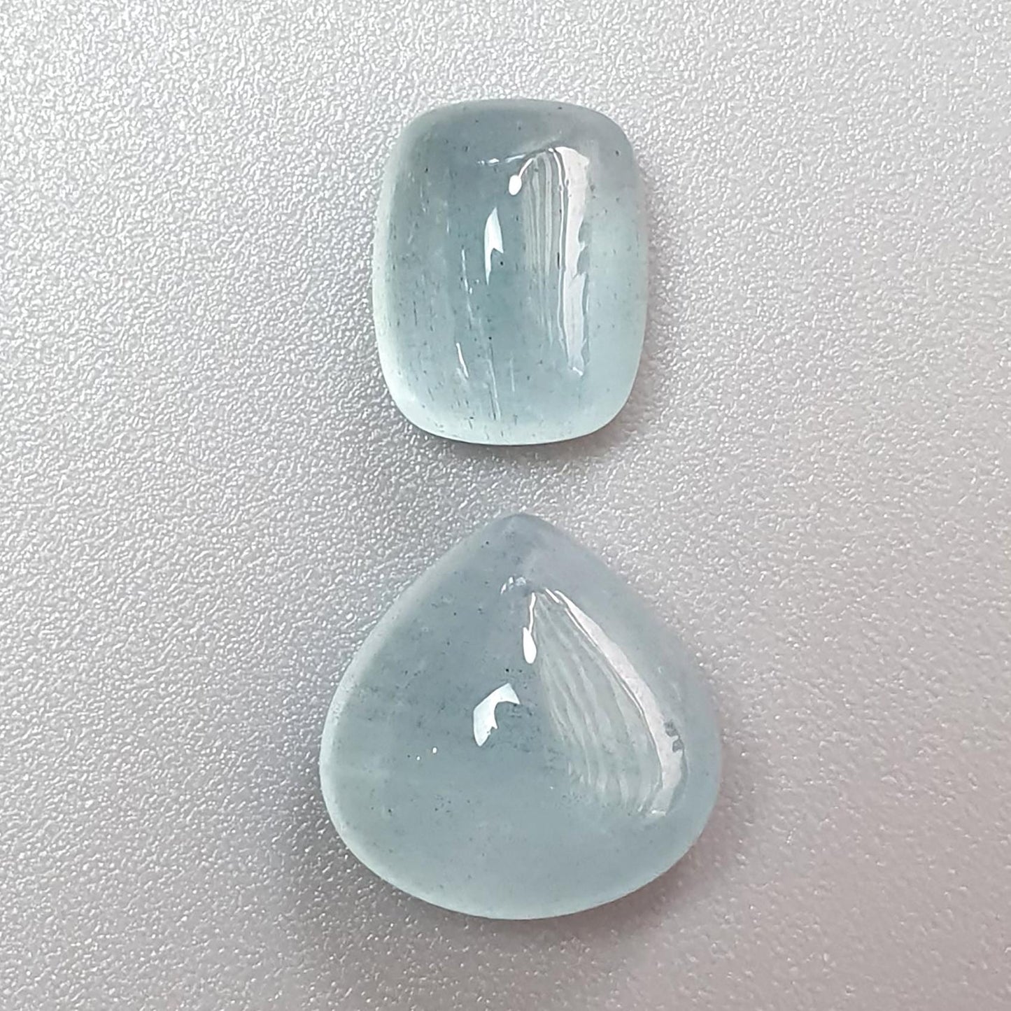 Blue Aquamarine Gemstone Cabochon: Natural Untreated Aquamarine Oval Pear, Cushion Shape Cabochon 2pcs Set For Jewelry March Birthstone