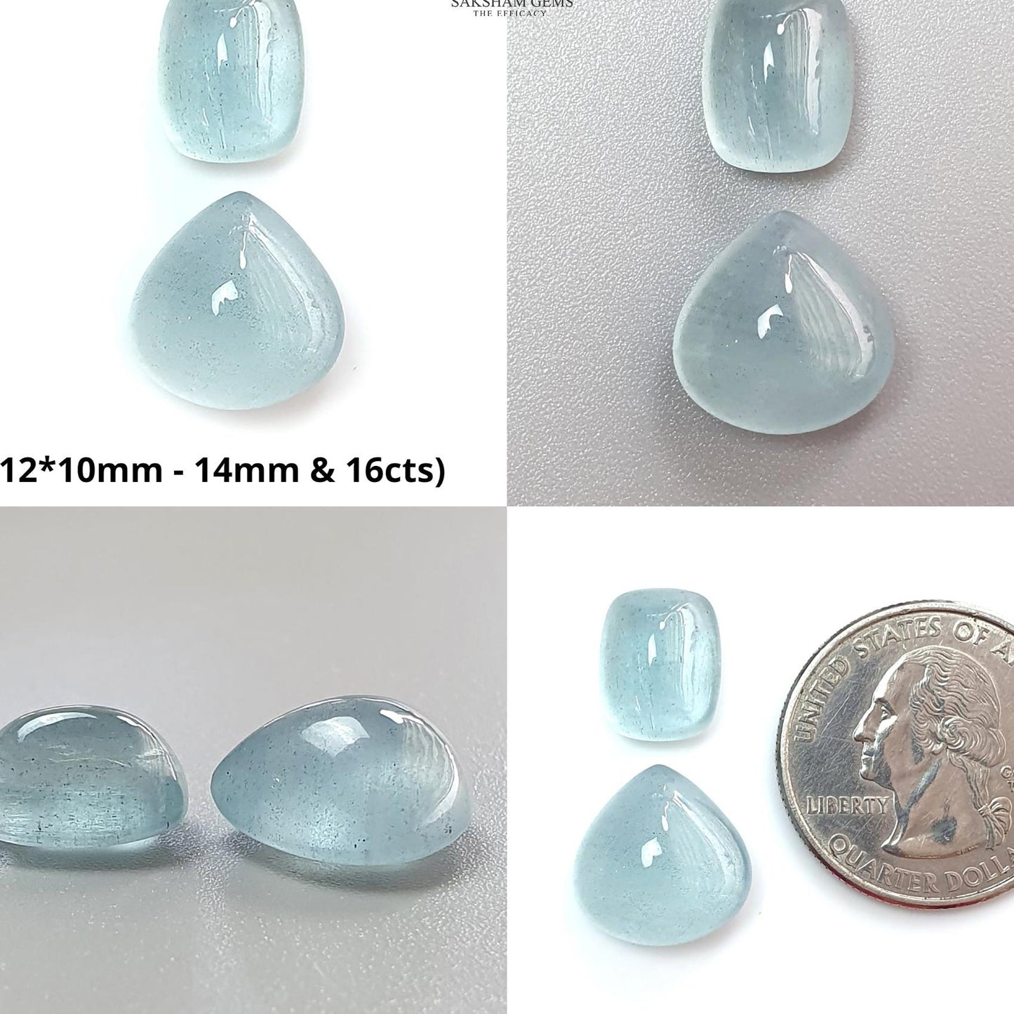 Blue Aquamarine Gemstone Cabochon: Natural Untreated Aquamarine Oval Pear, Cushion Shape Cabochon 2pcs Set For Jewelry March Birthstone
