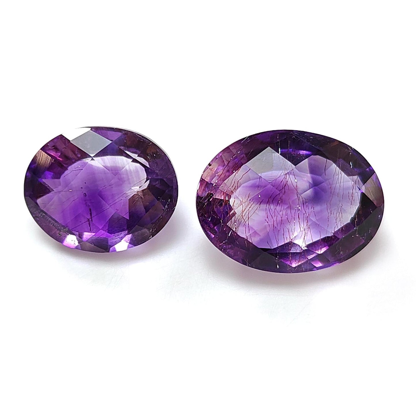 Rutile Amethyst Quartz Gemstone Checker Cut: Natural Untreated Purple Amethyst Oval, Pear & Baguette Shape 2pcs Set for Jewelry February Birthstone