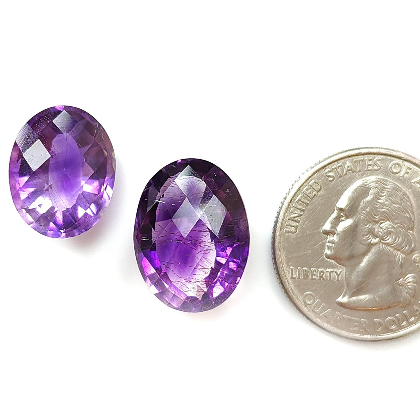 Rutile Amethyst Quartz Gemstone Checker Cut: Natural Untreated Purple Amethyst Oval, Pear & Baguette Shape 2pcs Set for Jewelry February Birthstone