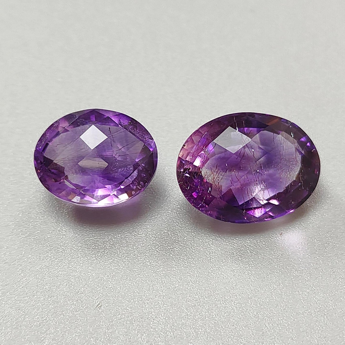 Rutile Amethyst Quartz Gemstone Checker Cut: Natural Untreated Purple Amethyst Oval, Pear & Baguette Shape 2pcs Set for Jewelry February Birthstone