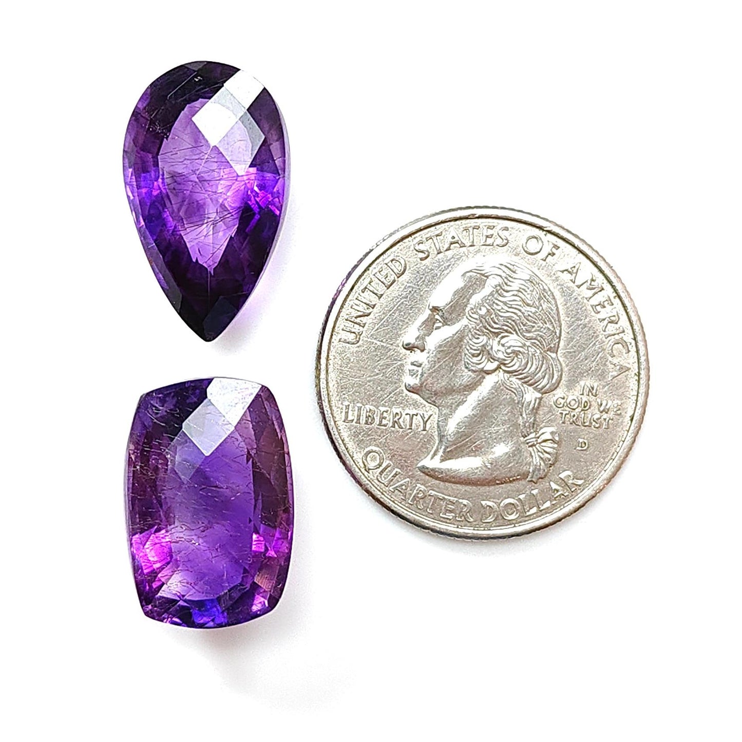 Rutile Amethyst Quartz Gemstone Checker Cut: Natural Untreated Purple Amethyst Oval, Pear & Baguette Shape 2pcs Set for Jewelry February Birthstone