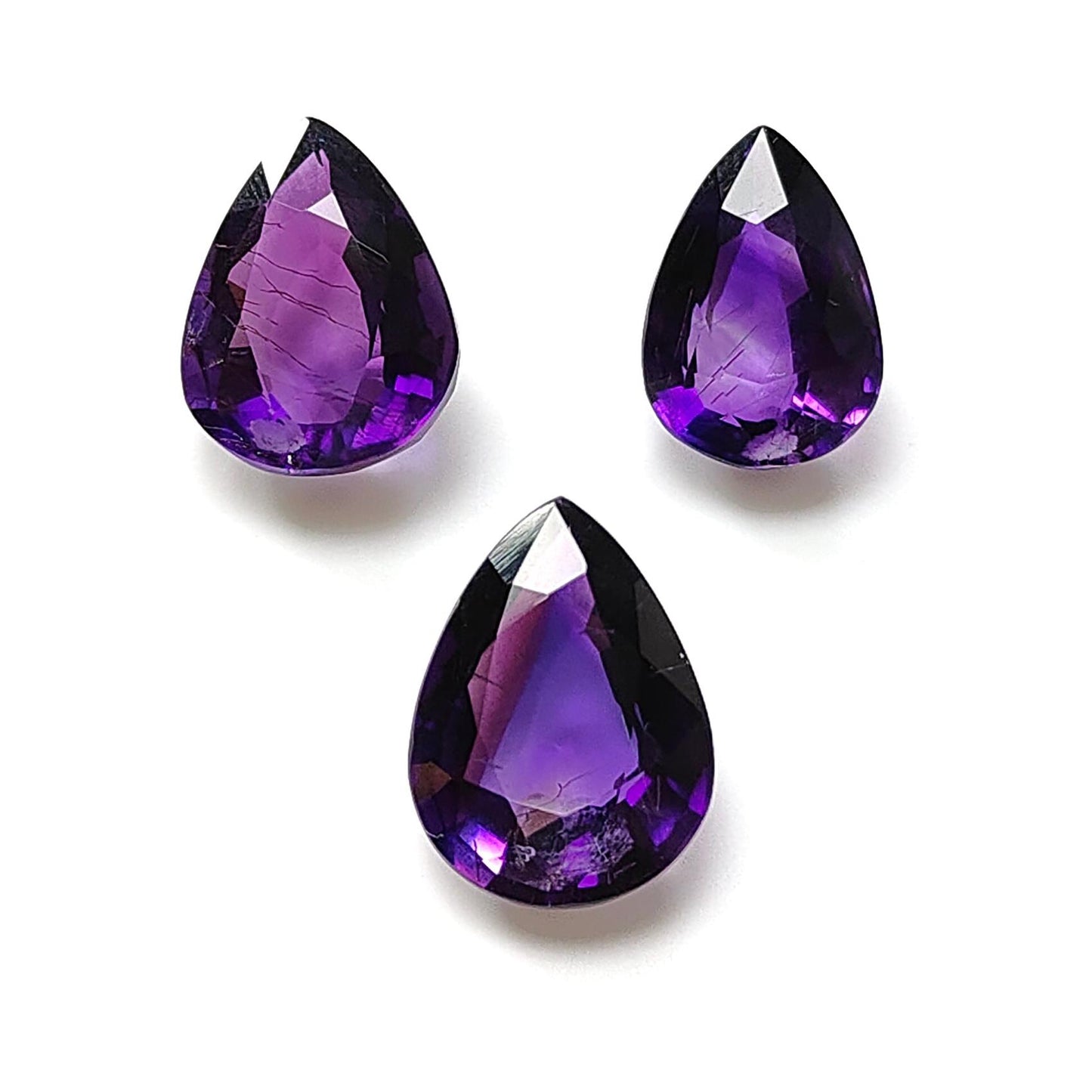 Rutile Amethyst Quartz Gemstone Faceted Cut: 22.70cts Natural Untreated Purple Amethyst Pear Shape 15*10.5mm- 16.5*12.5mm 3pc February Birthstone