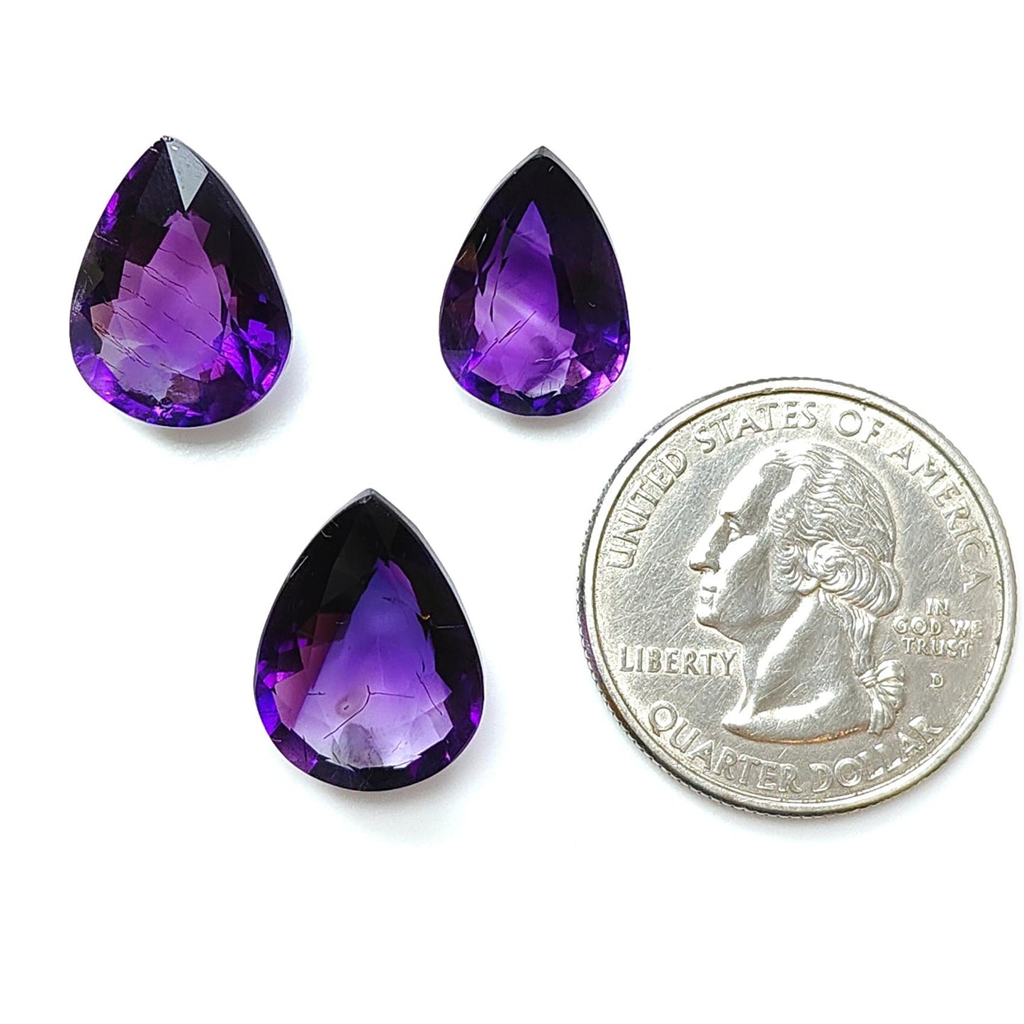 Rutile Amethyst Quartz Gemstone Faceted Cut: 22.70cts Natural Untreated Purple Amethyst Pear Shape 15*10.5mm- 16.5*12.5mm 3pc February Birthstone