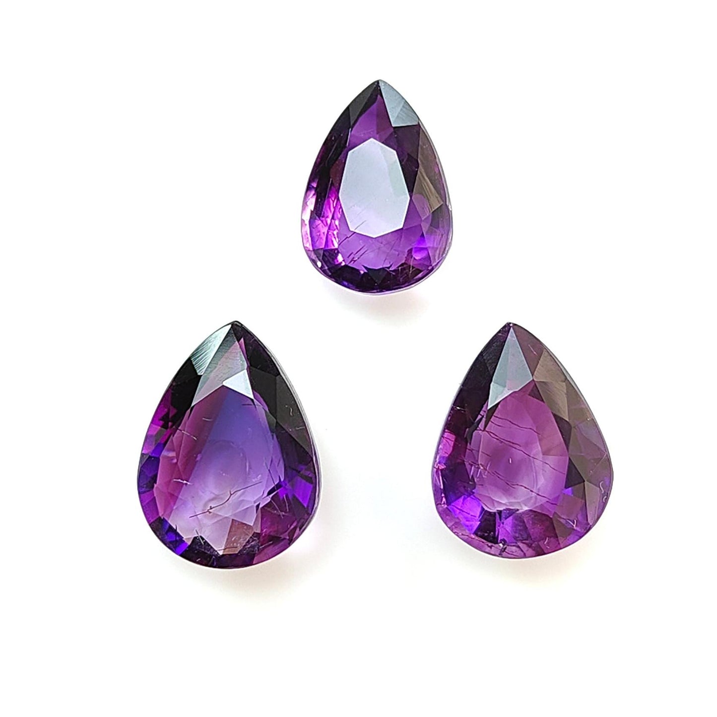 Rutile Amethyst Quartz Gemstone Faceted Cut: 22.70cts Natural Untreated Purple Amethyst Pear Shape 15*10.5mm- 16.5*12.5mm 3pc February Birthstone