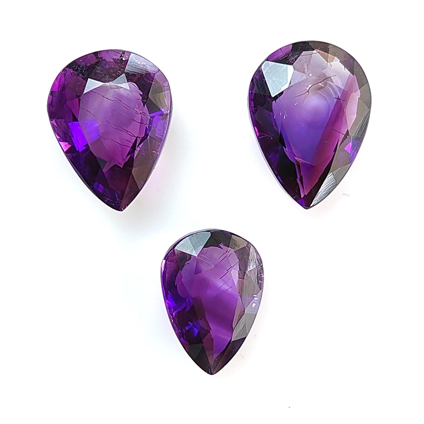 Rutile Amethyst Quartz Gemstone Faceted Cut: 22.70cts Natural Untreated Purple Amethyst Pear Shape 15*10.5mm- 16.5*12.5mm 3pc February Birthstone