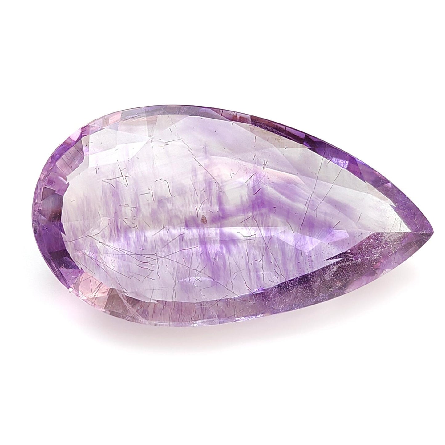Rutile Amethyst Quartz Gemstone Faceted Cut: 77.30cts Natural Untreated Purple Amethyst Pear Shape 44*24mm 1pc February Birthstone
