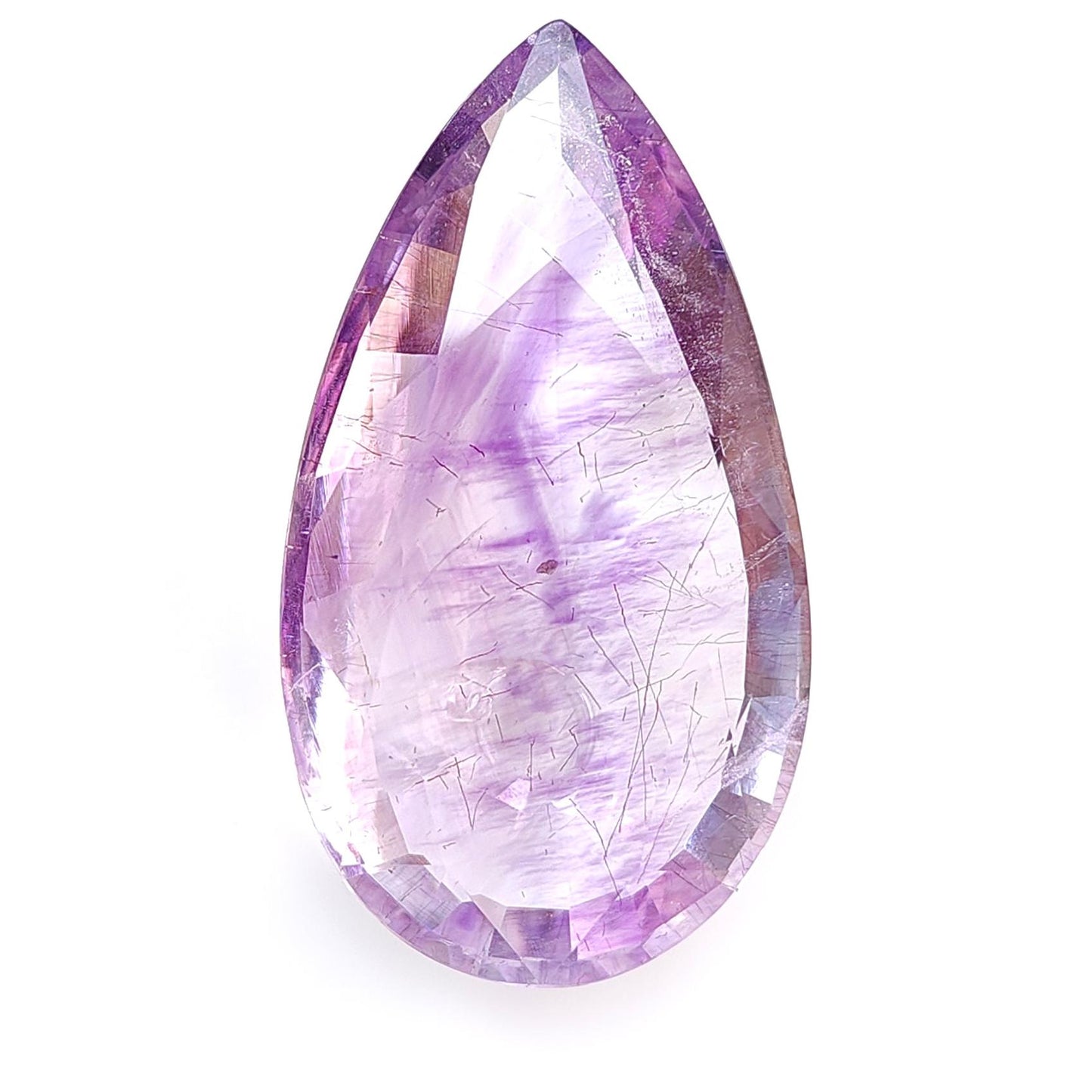 Rutile Amethyst Quartz Gemstone Faceted Cut: 77.30cts Natural Untreated Purple Amethyst Pear Shape 44*24mm 1pc February Birthstone