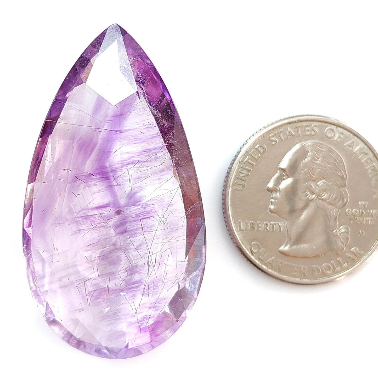 Rutile Amethyst Quartz Gemstone Faceted Cut: 77.30cts Natural Untreated Purple Amethyst Pear Shape 44*24mm 1pc February Birthstone
