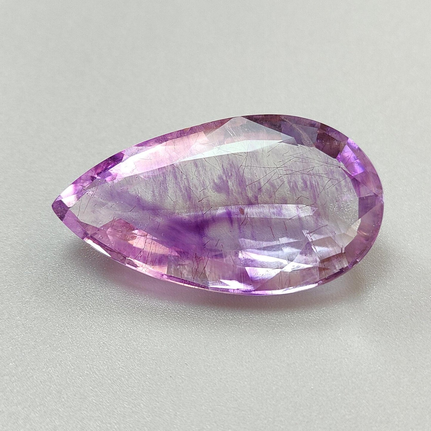 Rutile Amethyst Quartz Gemstone Faceted Cut: 77.30cts Natural Untreated Purple Amethyst Pear Shape 44*24mm 1pc February Birthstone