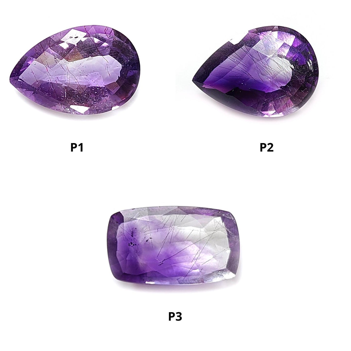Rutile Amethyst Quartz Gemstone Faceted Cut: Natural Untreated Purple Amethyst Pear, Baguette Shape 1pc for Jewelry February Birthstone