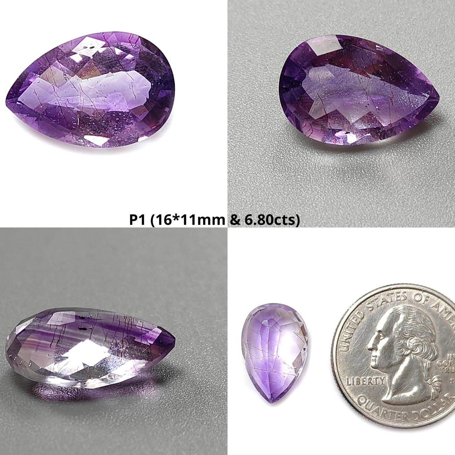 Rutile Amethyst Quartz Gemstone Faceted Cut: Natural Untreated Purple Amethyst Pear, Baguette Shape 1pc for Jewelry February Birthstone