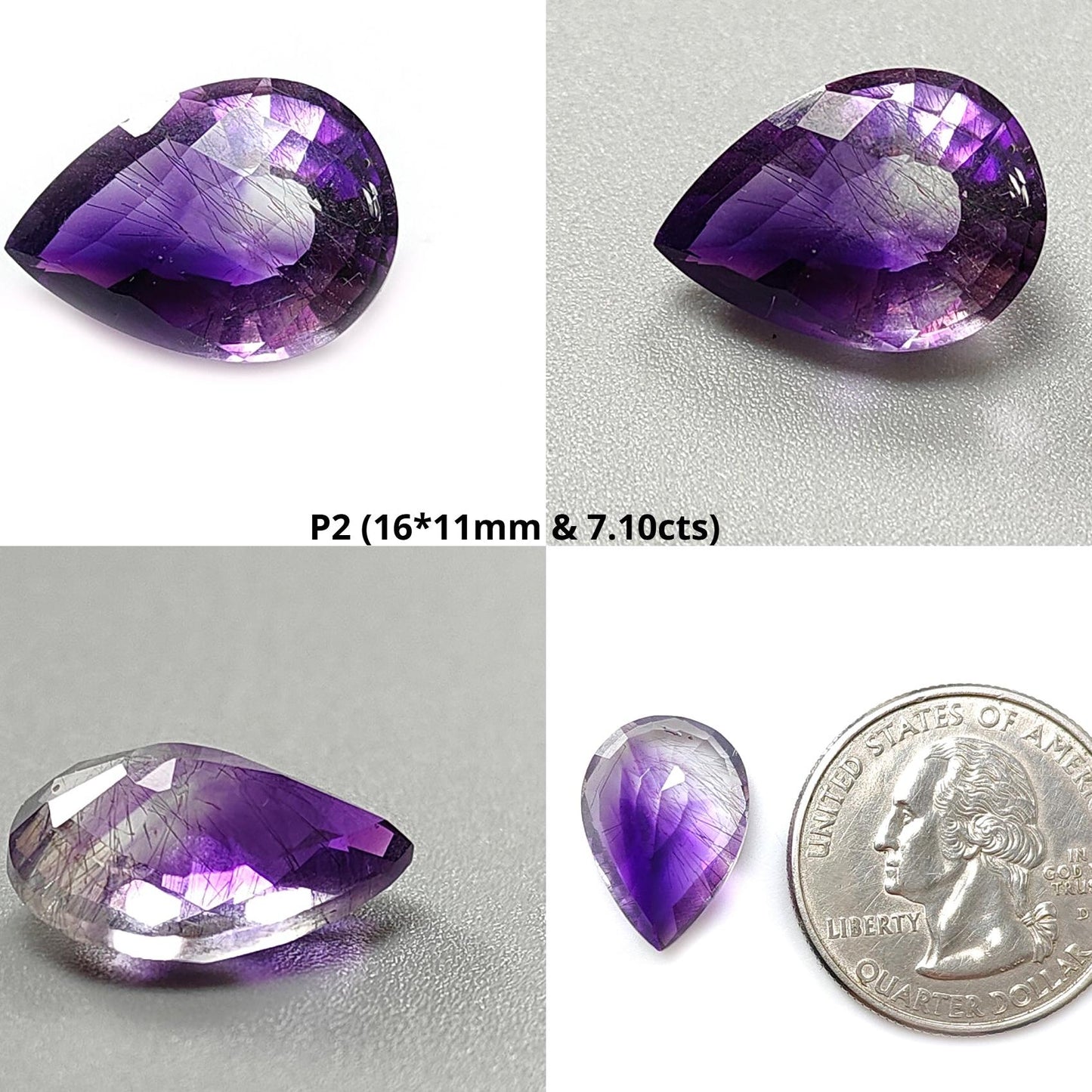 Rutile Amethyst Quartz Gemstone Faceted Cut: Natural Untreated Purple Amethyst Pear, Baguette Shape 1pc for Jewelry February Birthstone