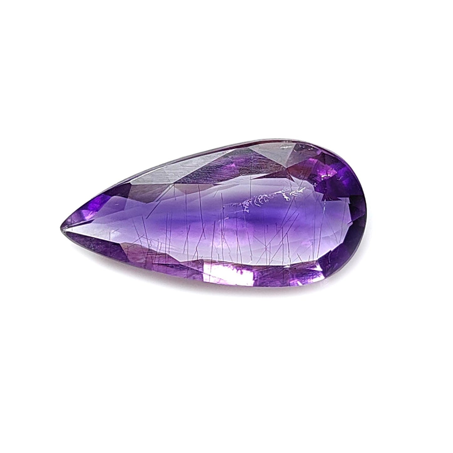 Rutile Amethyst Quartz Gemstone Faceted Cut: Natural Untreated Purple Amethyst Pear Shape 1pc for Jewelry February Birthstone