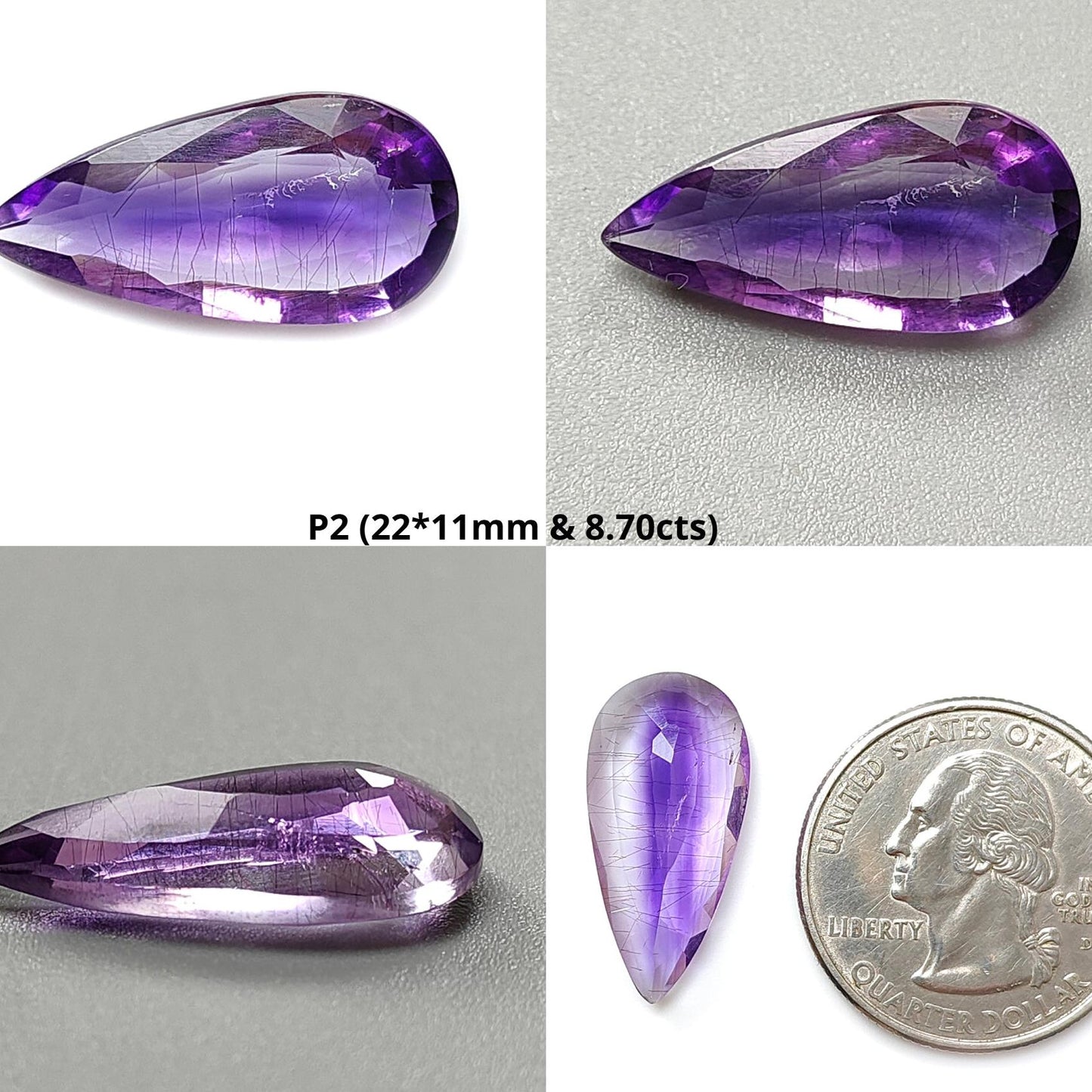 Rutile Amethyst Quartz Gemstone Faceted Cut: Natural Untreated Purple Amethyst Pear Shape 1pc for Jewelry February Birthstone