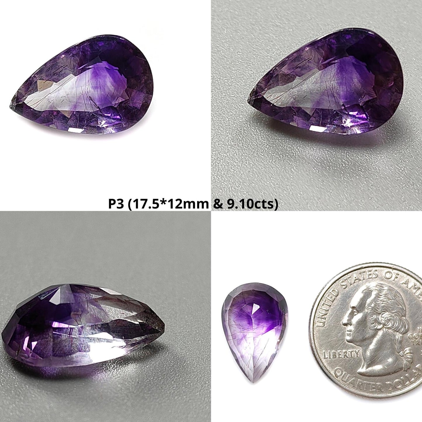 Rutile Amethyst Quartz Gemstone Faceted Cut: Natural Untreated Purple Amethyst Pear Shape 1pc for Jewelry February Birthstone