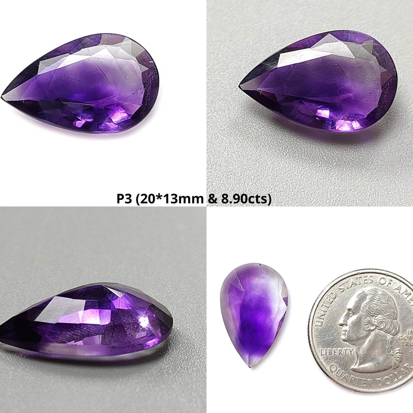 Rutile Amethyst Quartz Gemstone Faceted Cut: Natural Untreated Purple Amethyst Heart, Pear Shape 1pc for Jewelry February Birthstone