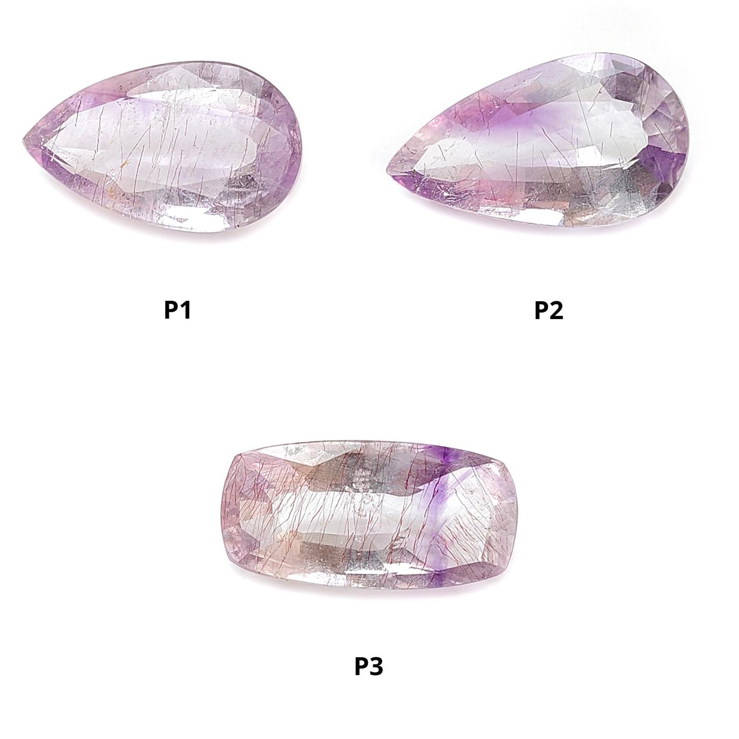 Rutile Amethyst Quartz Gemstone Faceted Cut: Natural Untreated Purple Amethyst Pear, Baguette Shape 1pc for Jewelry February Birthstone