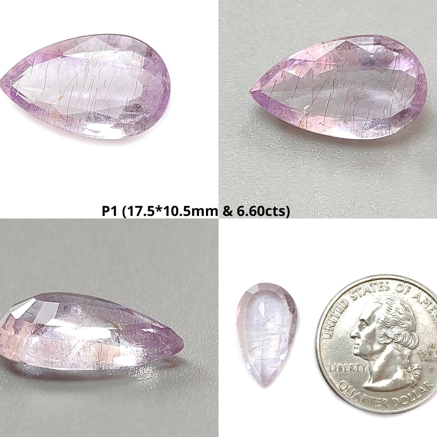 Rutile Amethyst Quartz Gemstone Faceted Cut: Natural Untreated Purple Amethyst Pear, Baguette Shape 1pc for Jewelry February Birthstone