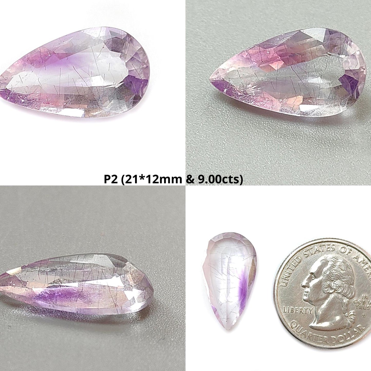 Rutile Amethyst Quartz Gemstone Faceted Cut: Natural Untreated Purple Amethyst Pear, Baguette Shape 1pc for Jewelry February Birthstone