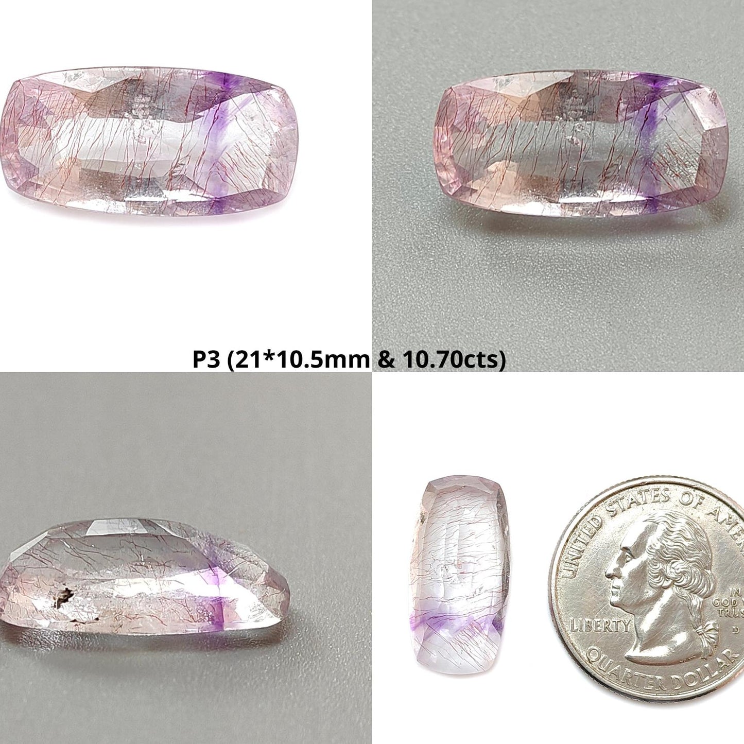 Rutile Amethyst Quartz Gemstone Faceted Cut: Natural Untreated Purple Amethyst Pear, Baguette Shape 1pc for Jewelry February Birthstone