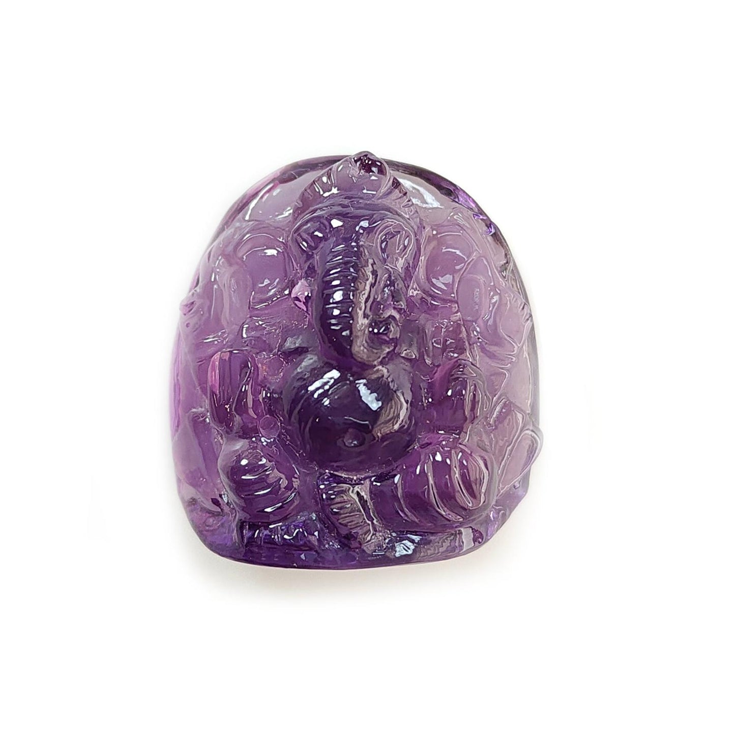 Amethyst Quartz Gemstone Carving: 84.90cts Natural Untreated Purple Amethyst Hand Carved Lord Ganesha Idol 31*28mm February Birthstone