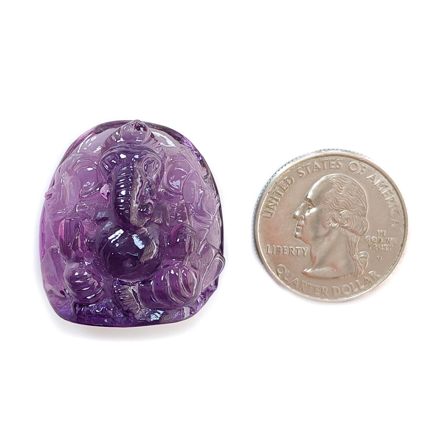 Amethyst Quartz Gemstone Carving: 84.90cts Natural Untreated Purple Amethyst Hand Carved Lord Ganesha Idol 31*28mm February Birthstone