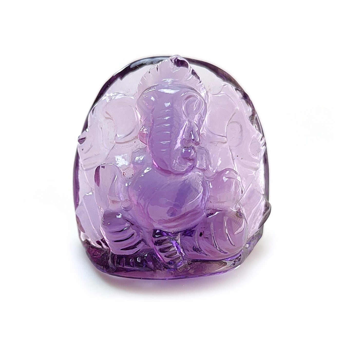 Amethyst Quartz Gemstone Carving: 84.90cts Natural Untreated Purple Amethyst Hand Carved Lord Ganesha Idol 31*28mm February Birthstone