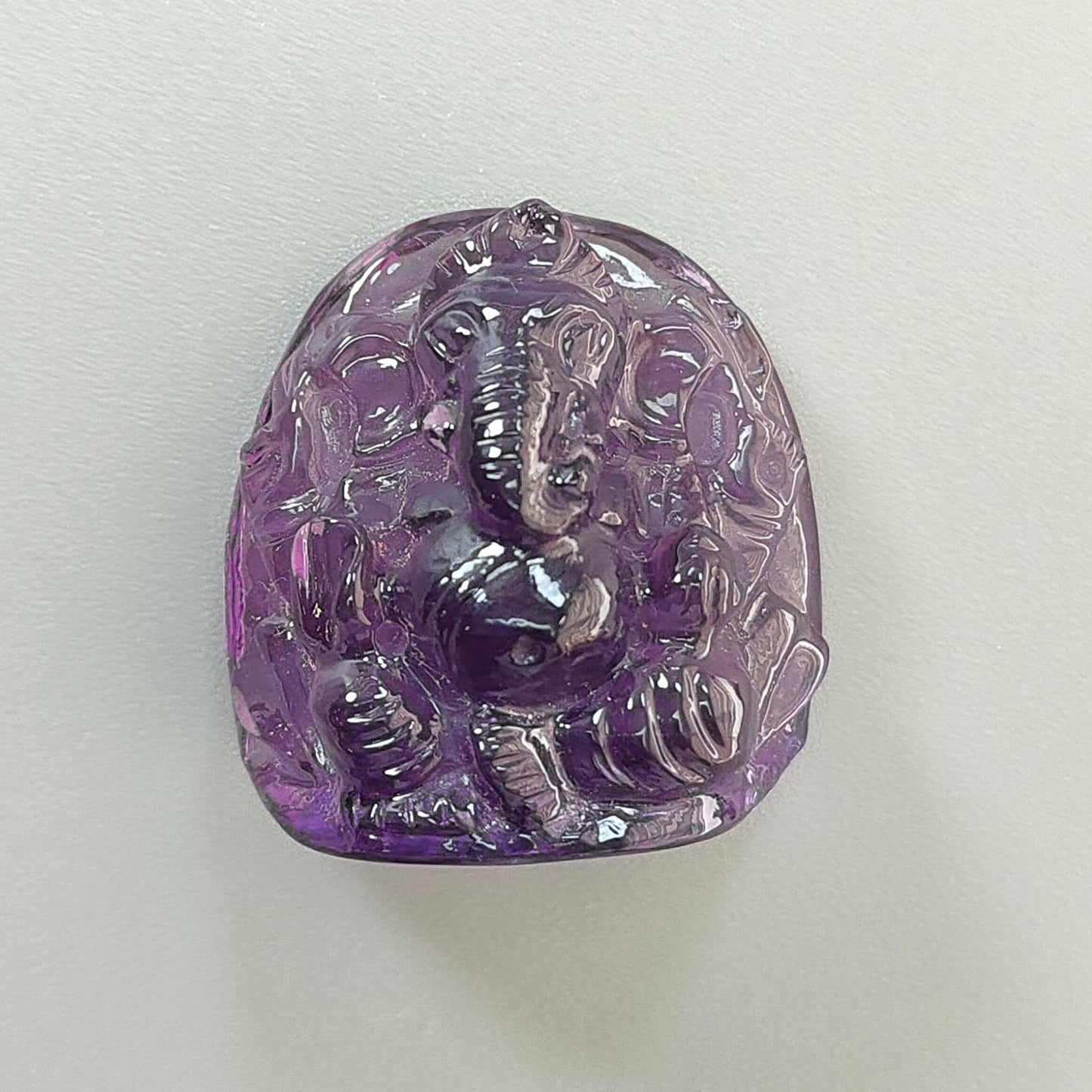 Amethyst Quartz Gemstone Carving: 84.90cts Natural Untreated Purple Amethyst Hand Carved Lord Ganesha Idol 31*28mm February Birthstone