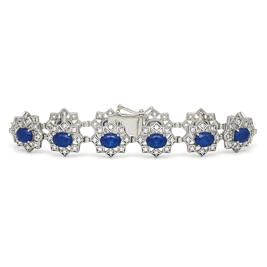 sapphire faceted cut gemstone silver cz bracelet
