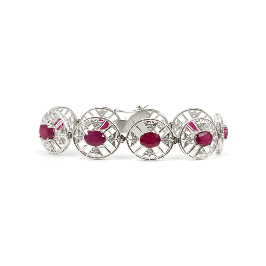 Ruby Gemstone CZ Silver Bracelet