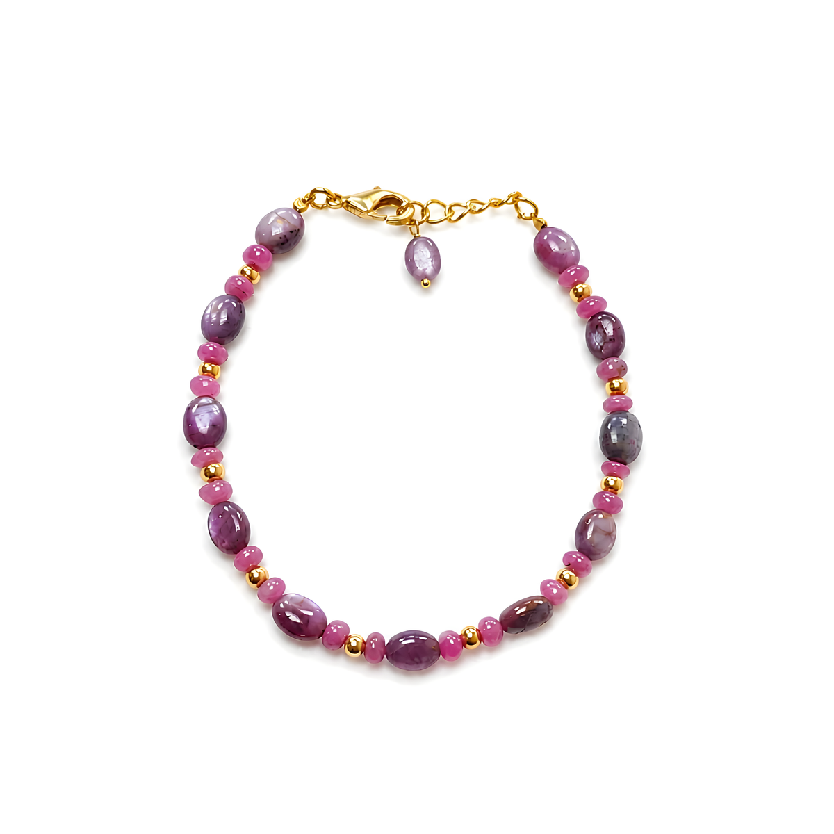 Red Ruby Plain Beads Brass Bracelet