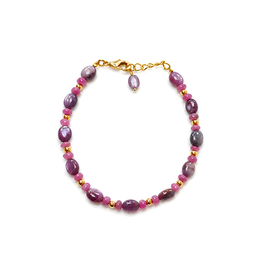 Red Ruby Plain Beads Brass Bracelet