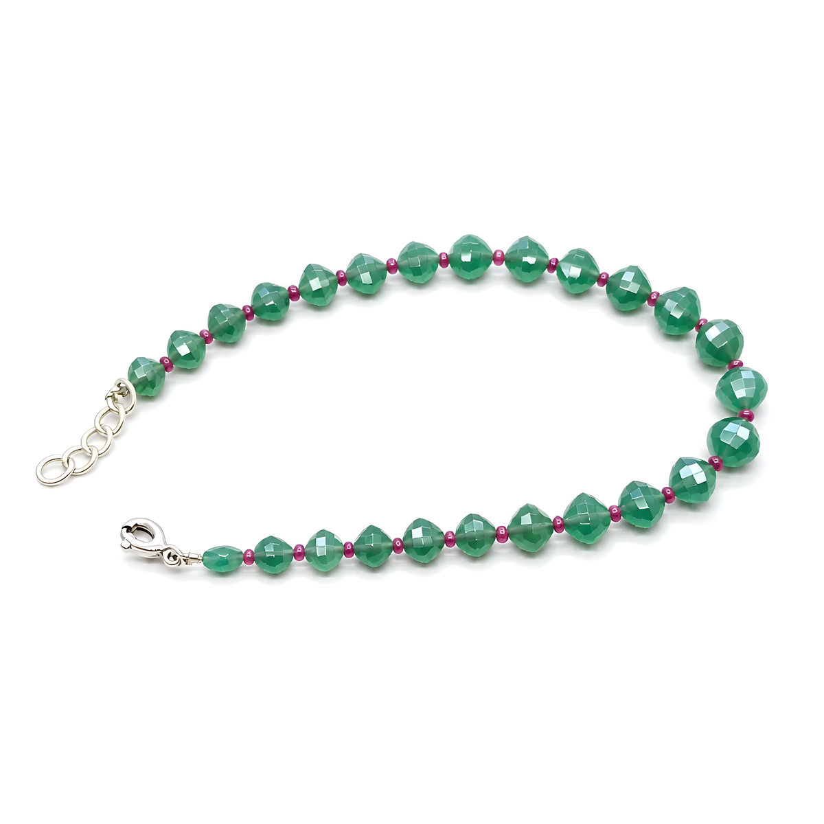 Green Quartz, Ruby Beads 925 Silver Bracelet