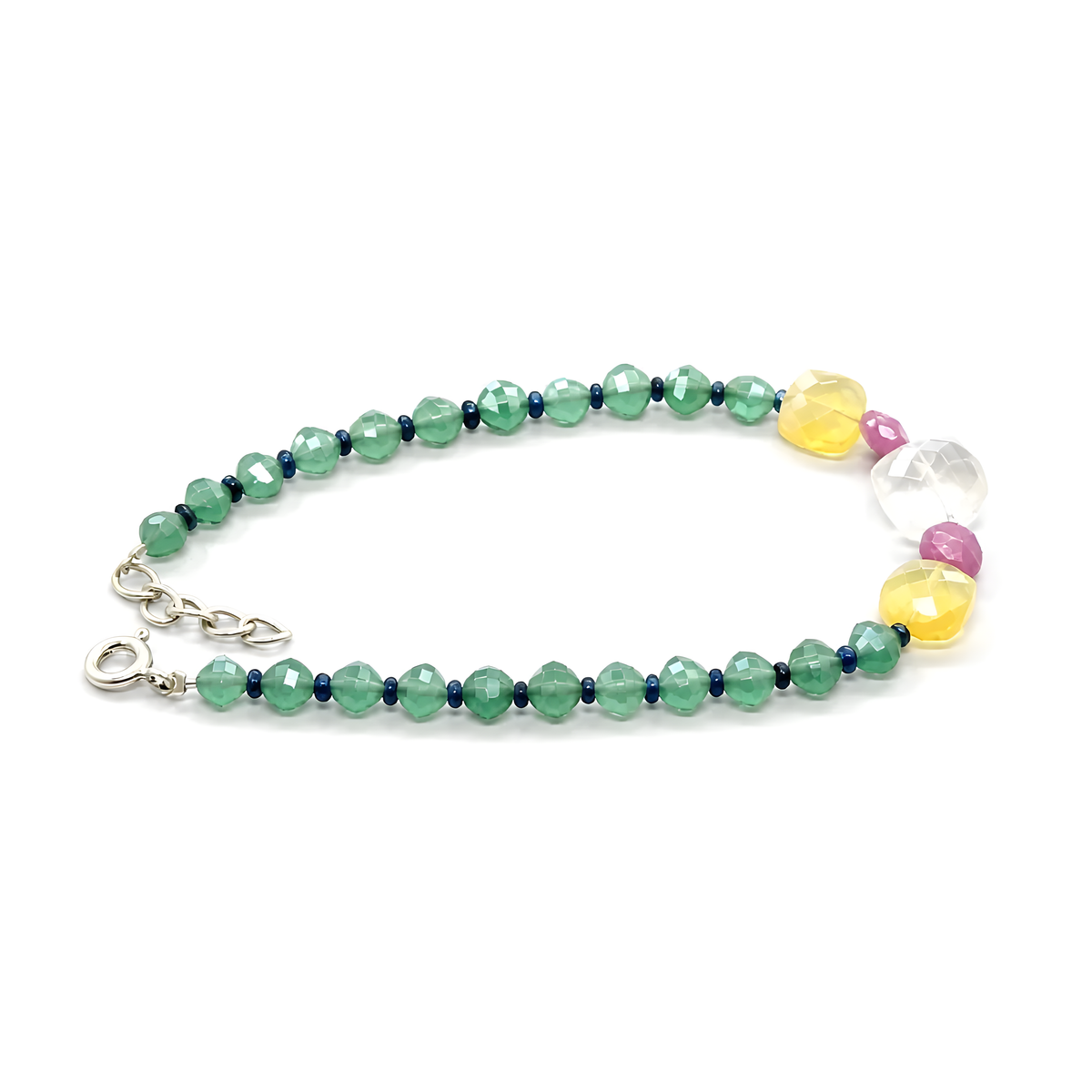 Quartz, Opal, Moonstone Beads 925 Silver Bracelet