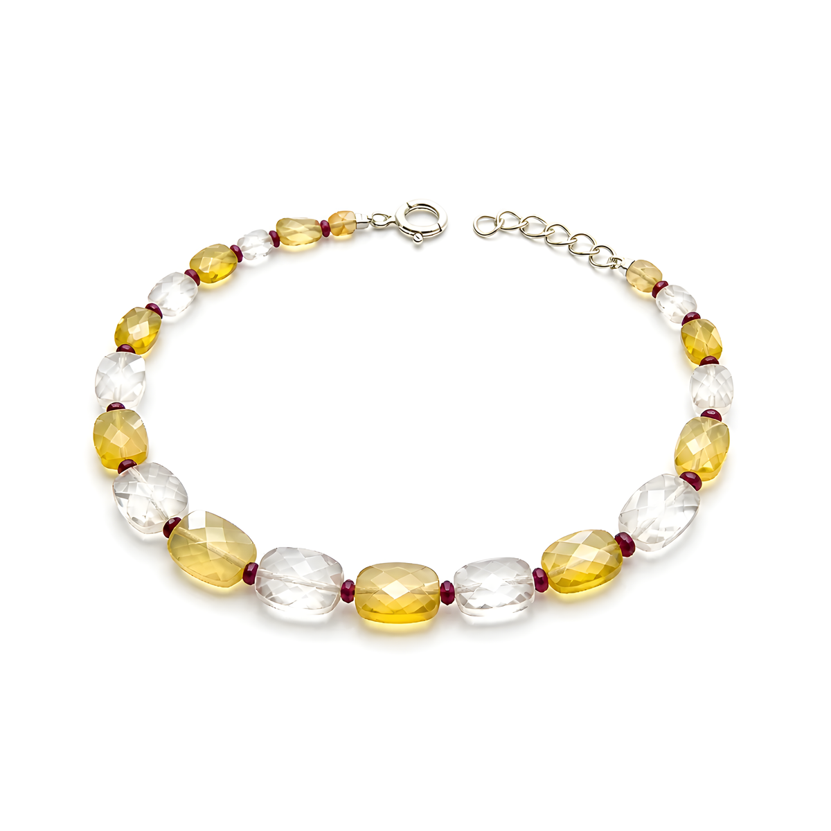 Opal Pink Morganite, Ruby Beads Silver Bracelet
