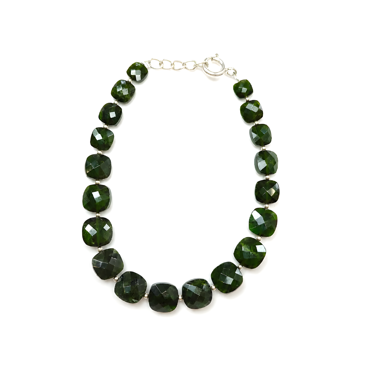 Chrome Diopside Beads 925 Silver Bracelet