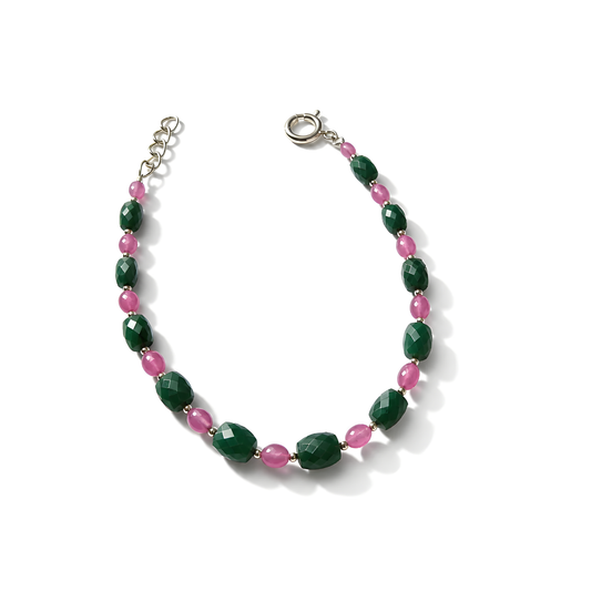 Quartz, Sapphire Beads 925 Silver Bracelet