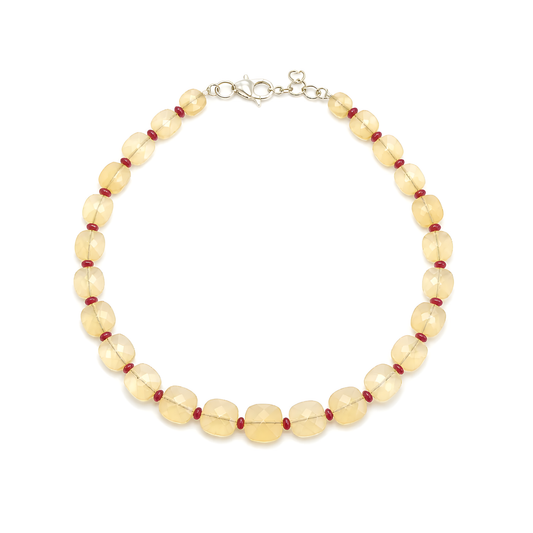 opal, ruby beads 925 silver bracelet