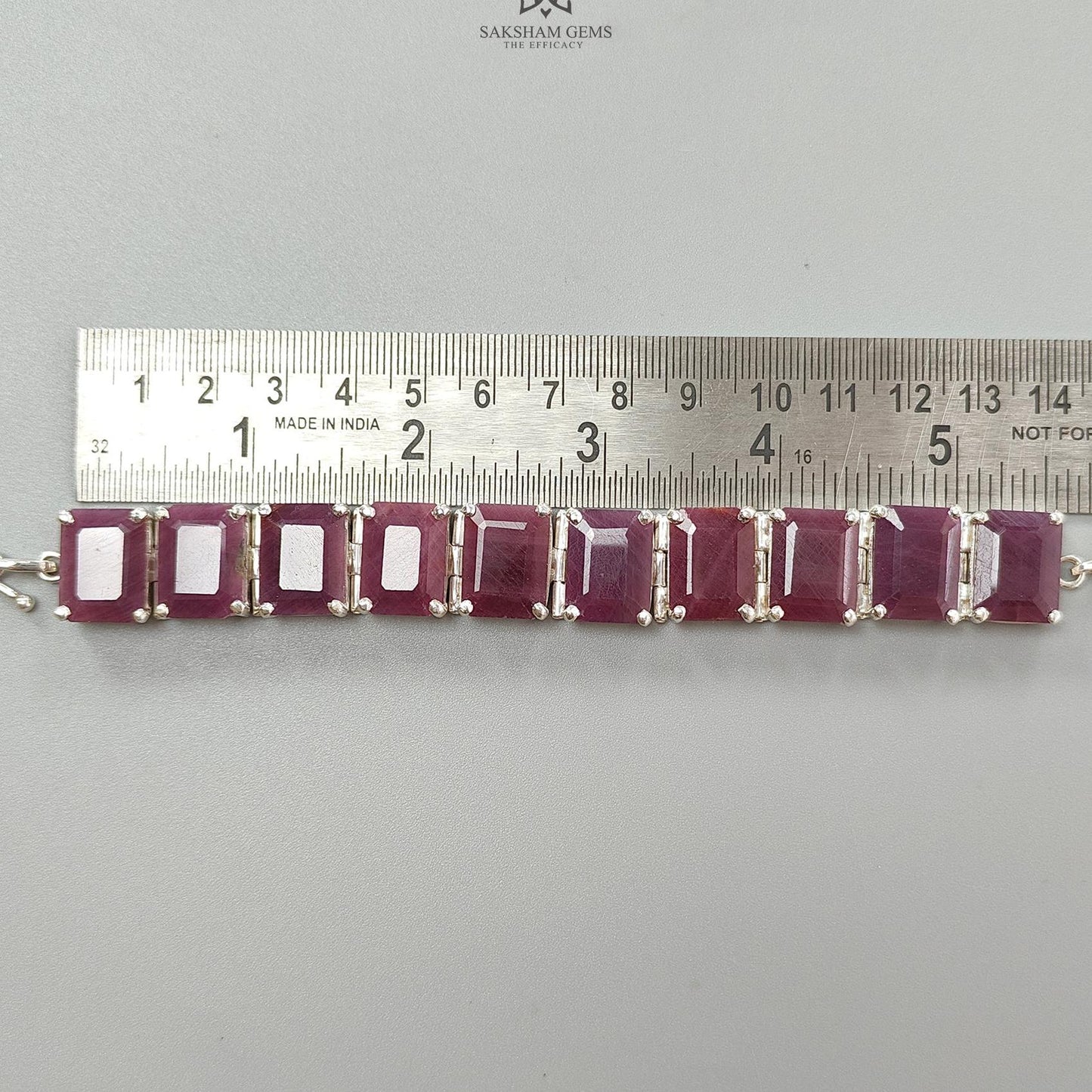 Ruby Faceted Bracelet: 52.06gms Natural Untreated Ruby Plain Baguette Shape 925 Sterling Silver Prong Set Bracelet 17*12mm 5.50"