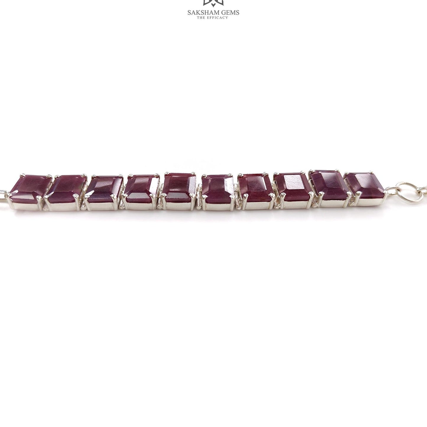 Ruby Faceted Bracelet: 52.06gms Natural Untreated Ruby Plain Baguette Shape 925 Sterling Silver Prong Set Bracelet 17*12mm 5.50"