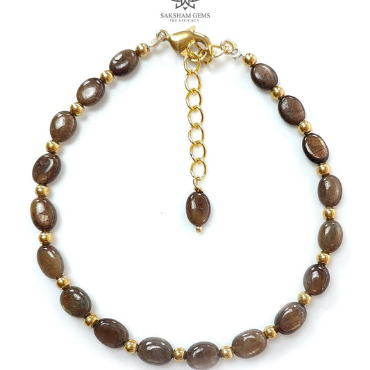 Golden Brown Chocolate Sapphire Beads Bracelet: 7.14gms