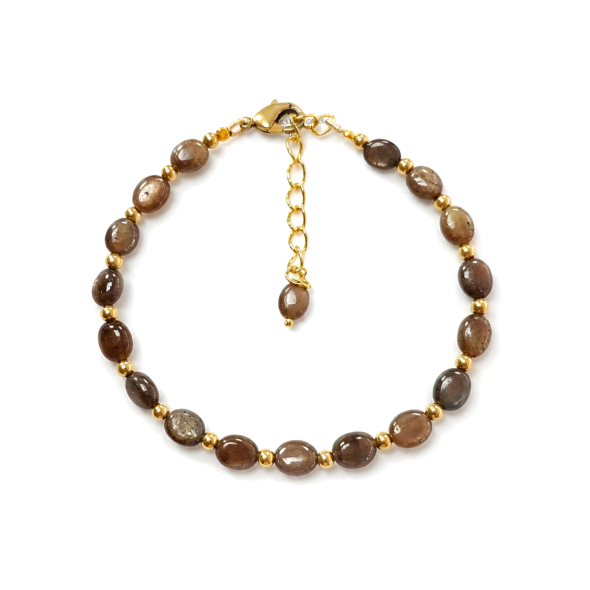 chocolate sapphire plain beads brass bracelet