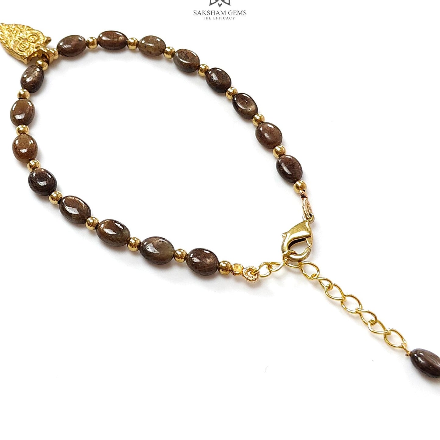 Golden Brown Chocolate Sapphire Beads Bracelet: 43.40cts Natural Untreated Sapphire Oval Shape Plain Brass Bracelet 7*5cmm 6.30"